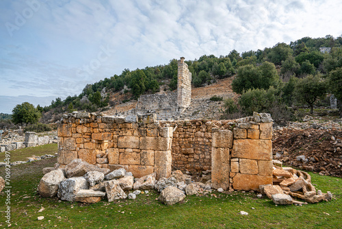 Scenic views of Olba near Uzuncaburç, is an archaeological site in Mersin Province, Turkey, containing the remnants of the ancient city of Diokaisareia or Diocaesarea. photo