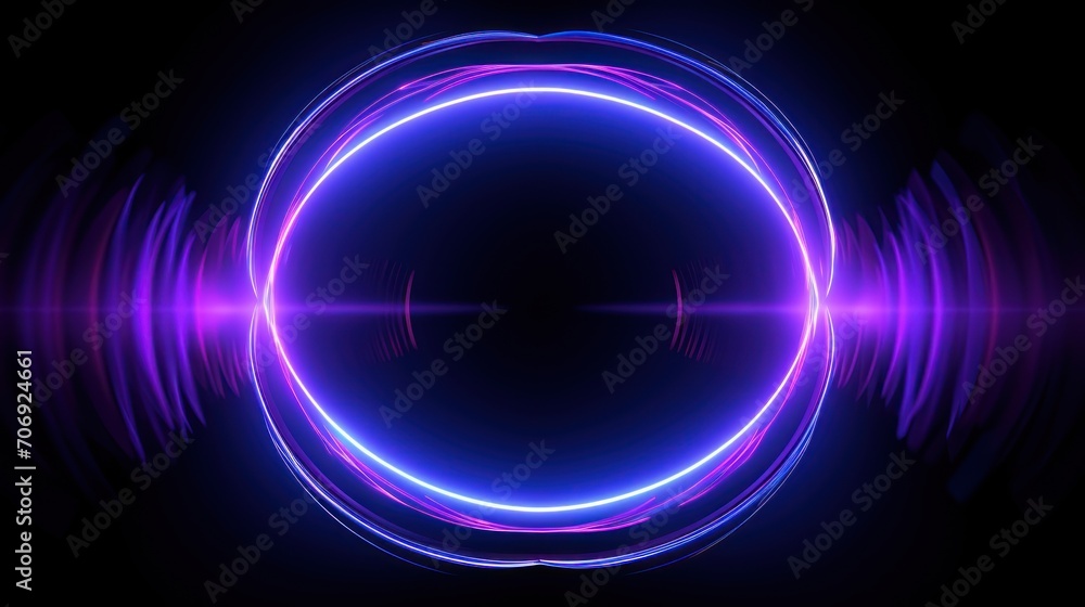 halo or circle that shines brightly Visualization of recording and playback of audio, speech, music, sound waveforms with flow points.