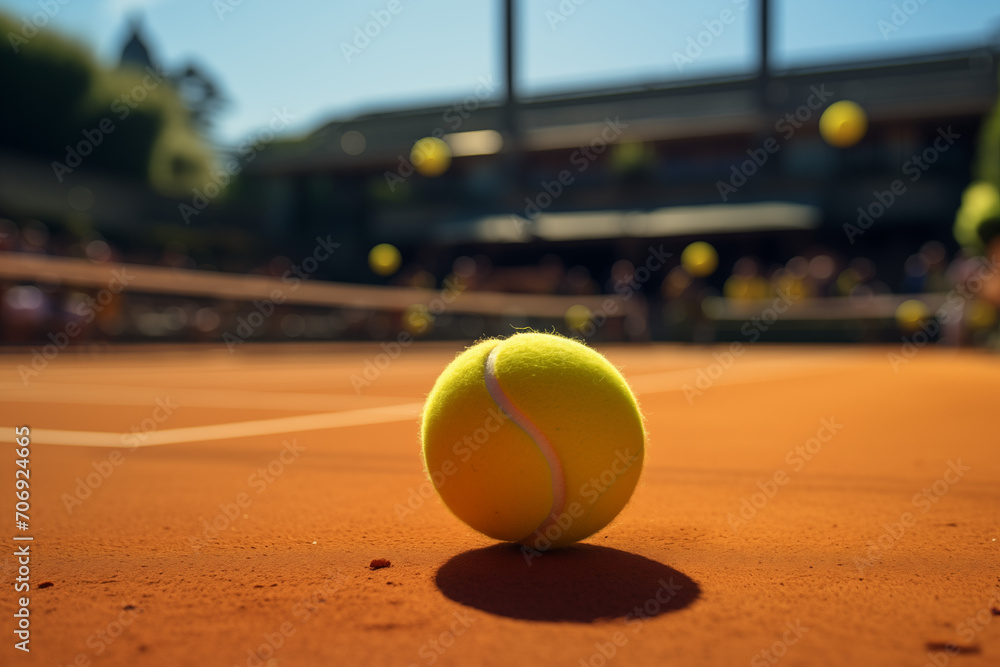 Tennis ball on tennis court. Tennis match.	
