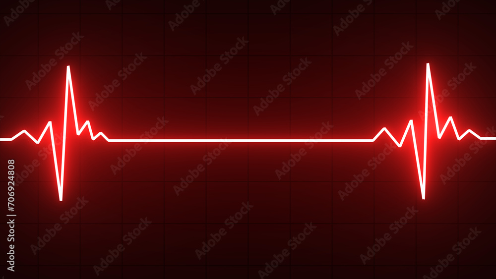 Glowing red neon Heart pulse monitor with signal. Electrocardiogram show pulse rate graph ,Heart beat ,ECG ,EKG interpretation. Healthy and Medical concept - obrazy, fototapety, plakaty 