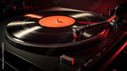 Black retro vinyl record on DJ turntable rotating plate