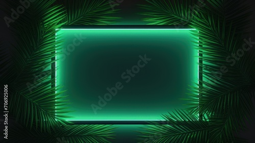 Palm leaves in a neon light square frame