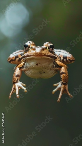 Frog jumping. Vertical background 