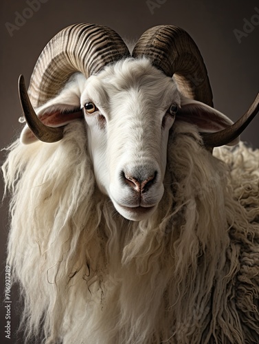 Naturally Majestic: Jacob Sheep with Magnificent Horns Amidst Serene Farm Fleece © Michael