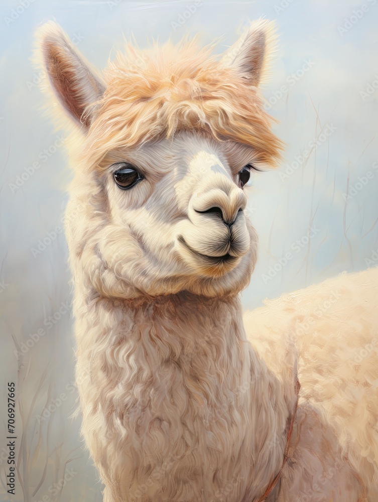 Obraz premium Fluffy Huacaya Alpaca: A Tranquil Farm Country Portrait