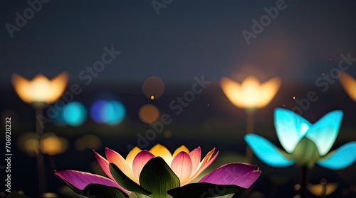 pink lotus flowers bloom and shine at night. suitable for wallpaper background