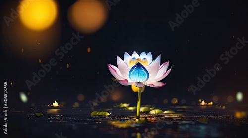 Blue lotus flowers bloom and shine at night. suitable for wallpaper background. bioluminescene