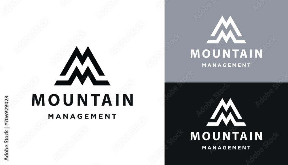 Initial Letter M MM Mountain Peak With Simple Geometric Line Art Logo Design - obrazy, fototapety, plakaty 
