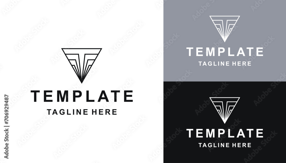 Initial Letter T Monogram With Simple Triangle Line Art Logo Design Initial Letter T Monogram With Simple Triangle Line Art Logo Design