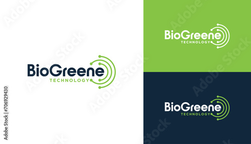 Bio green Typography Word Mark With Digital Wire Line Dots Logo Design photo