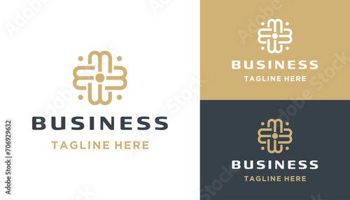 Golden Initial Letter B M W With Swirl Line Art Logo Design