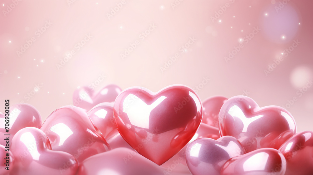 Festive background with shiny pink voluminous hearts