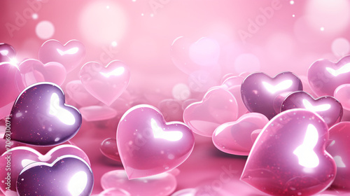 Festive background with shiny pink voluminous hearts