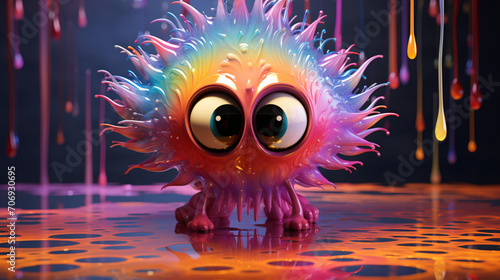 Adorable Pixar character made of dancing iridescent