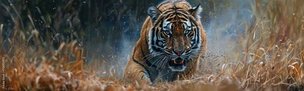 Tiger pouncing. Banner