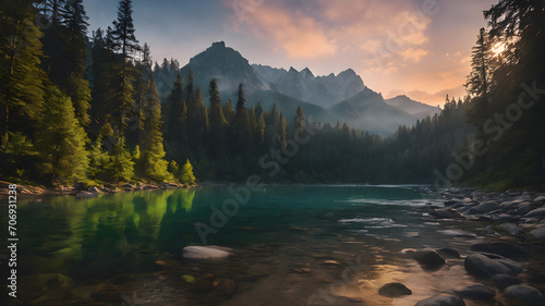 illustration  lake in the mountains photo