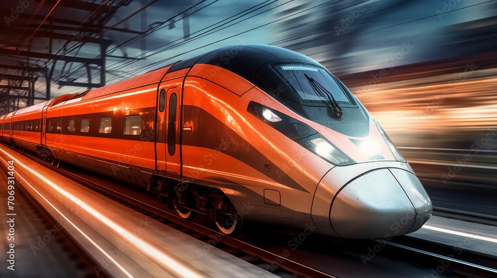 Naklejka premium High-speed rail networks develop high-speed rail. AI generated