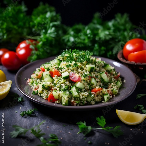 Tabbouleh salad with couscous, tomatoes and parsley