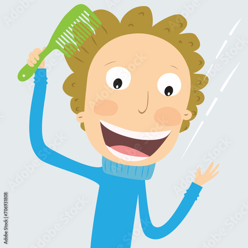 Boy combing his hair. vector Illustration.