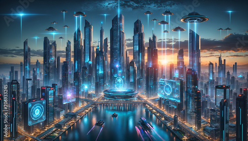 Neon Dusk in the Future City
