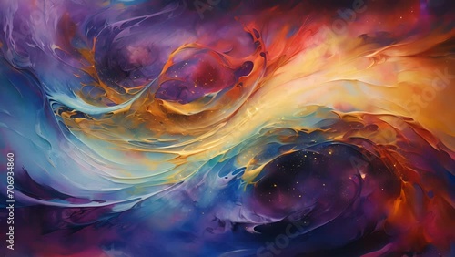 A vibrant and abstract painting of a swirling galaxy represents the boundless potential of humanity from the very moment of conception. photo
