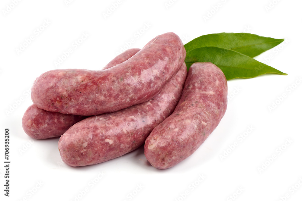 Meaty raw pork bangers, isolated on white background. Meaty raw pork bangers, isolated on white background.