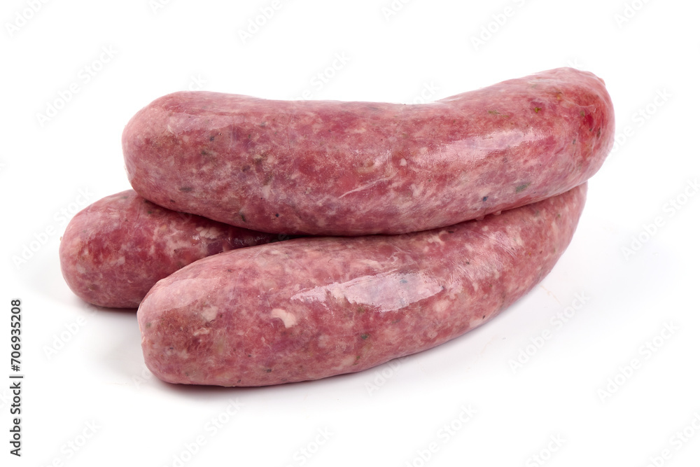 Raw german pork sausages, isolated on white background. Raw german pork sausages, isolated on white background.