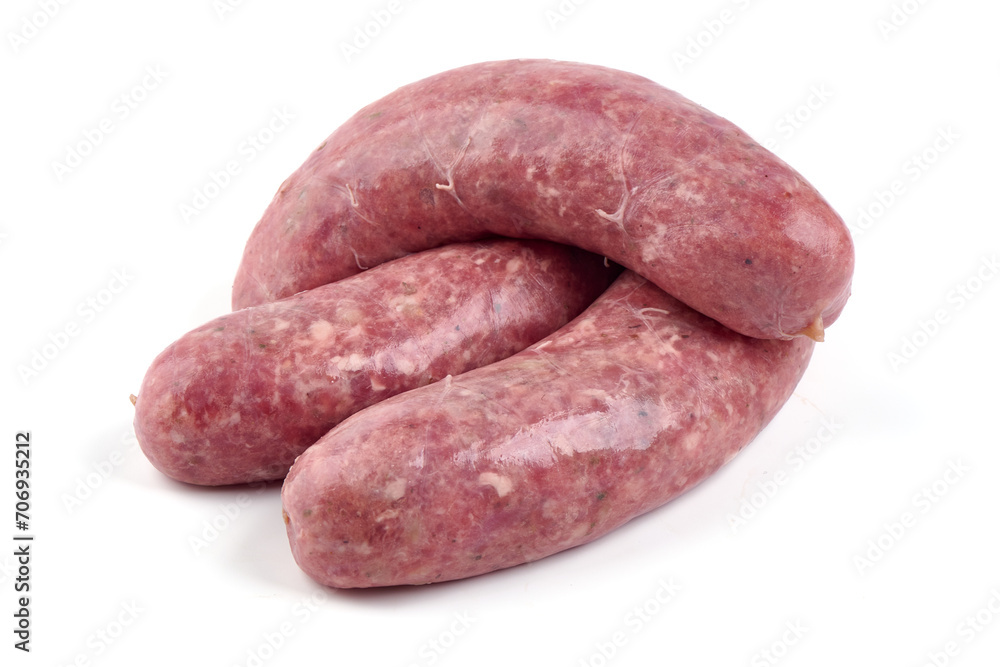 Raw german pork sausages, isolated on white background. Raw german pork sausages, isolated on white background.