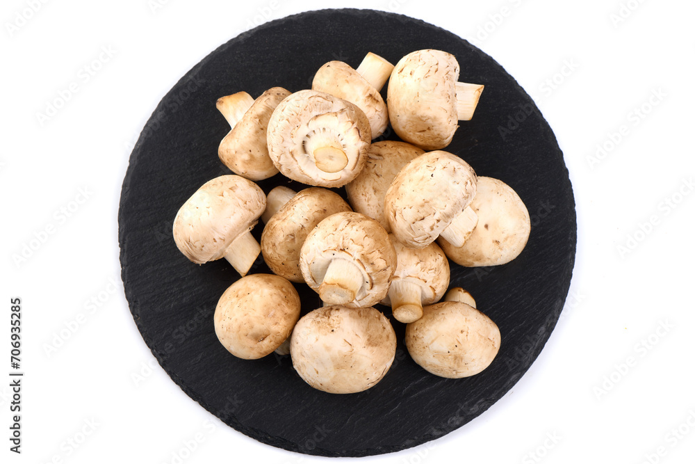 Champignons, close-up, isolated on white background. Champignons, close-up, isolated on white background.