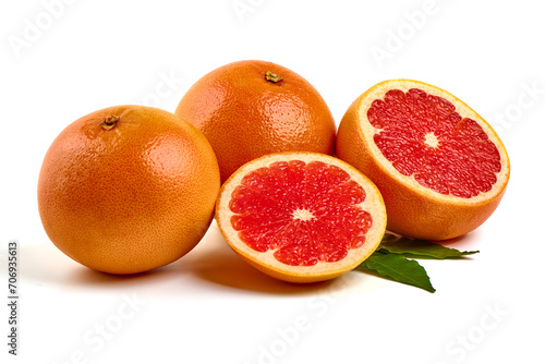 Pink ripe grapefruit, isolated on white background.