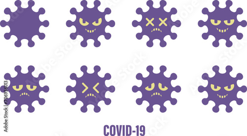 Covid-19/coronavirus with various expression. Simple icon set.