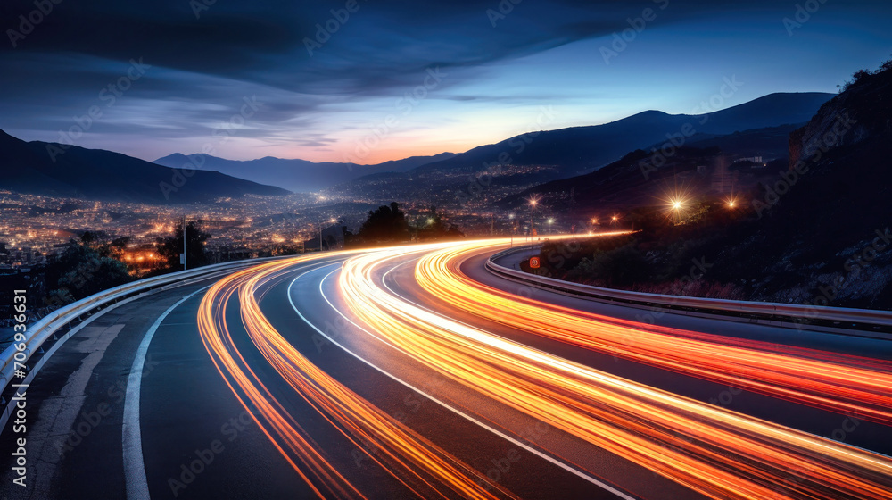 Night Time Highway, Long Exposure Photo of Blurred Car Lights