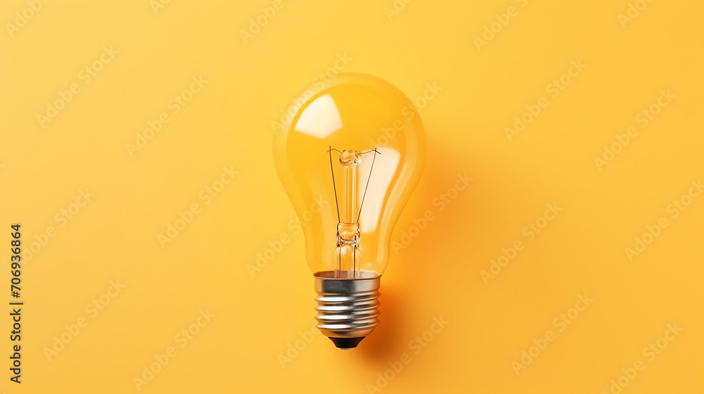 Light bulb on yellow background, top view. Creative idea concept Light bulb on yellow background, top view. Creative idea concept