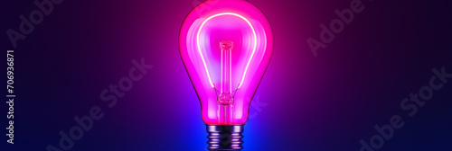 Glowing fluorescent light bulb with neon light on dark background