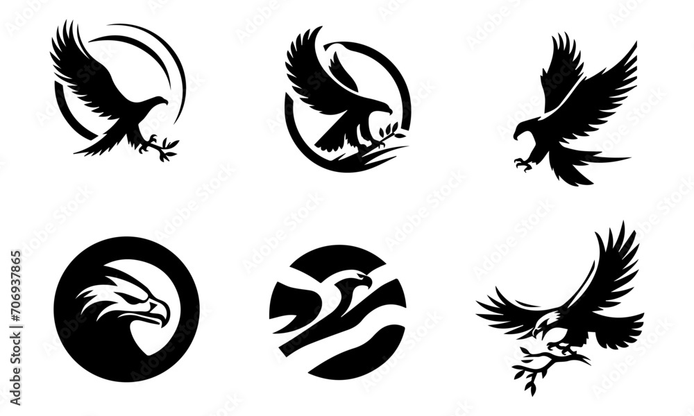 minimal eagle or hawk dominant logo , minimal eagle logo , black and white logo 03