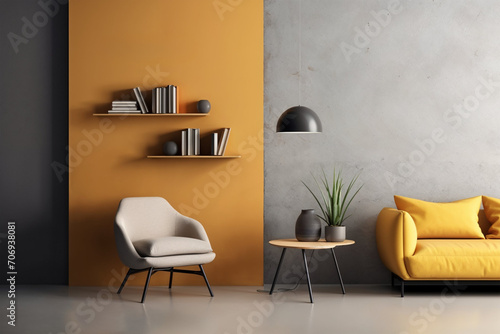 Möbel vor verschienden farbenen Wänden, minimalistisch photo