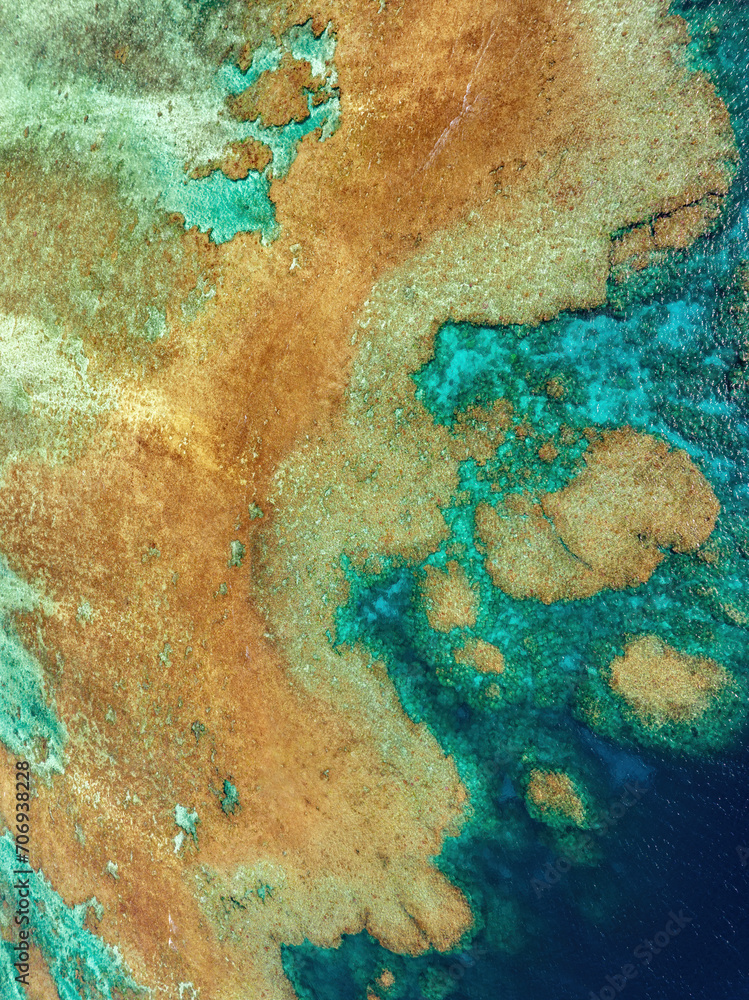 Topdown aerial photograph of Bougainville reef, Great Barrier Reef, Australia