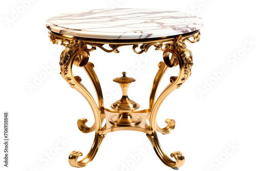 Gold Accented Marble Side Table Isolated On Transparent Background