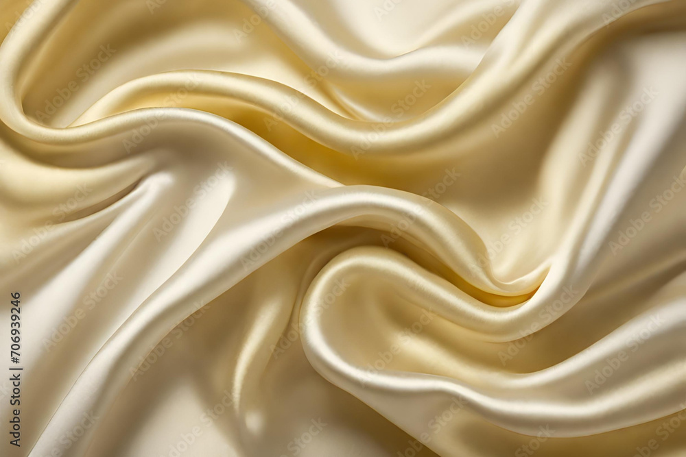 Beautiful silk flowing swirl of pastel gentle calming yellow gold and light ivory cloth background. Mock up template for product presentation. 3D rendering. copy text space Beautiful silk flowing swirl of pastel gentle calming yellow gold and light ivory cloth background. Mock up template for product presentation. 3D rendering. copy text space
