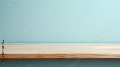 Empty wood table top and green wall for product display mock up background, template