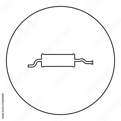 Exhaust pipe car muffler silencer icon in circle round black color vector illustration image outline contour line thin style
