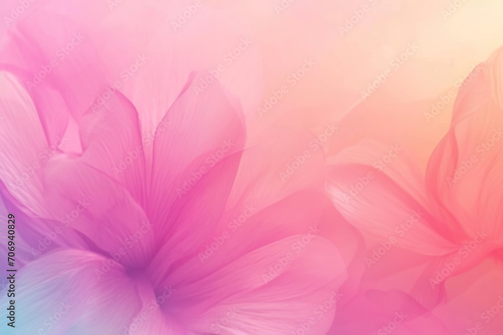 Gradient background with flowers in pastel colors. Spring theme. Peaceful versatile backdrop for any creative project or design. Pink, peach, soft hues. Bloom, nature.