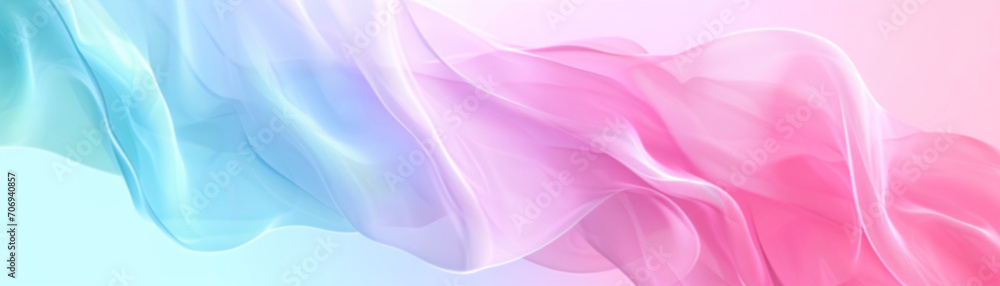 Obraz premium Abstract gradient background with waves in pastel colors. Winter, spring theme. Peaceful, versatile backdrop for any creative project or design. Pink, blue, soft hues. Panoramic banner.