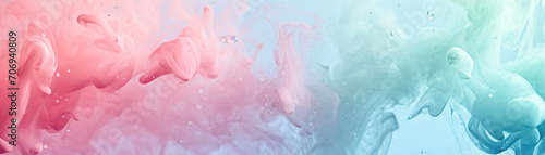 Abstract gradient background with liquid, pastel colors. Winter, spring theme. Peaceful, versatile backdrop for any creative project or design. Pink, blue, soft hues. Panoramic banner.