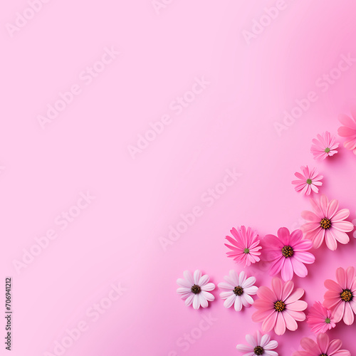 Pink square banner with flowers. Valentine s day concept background. For greeting card or product