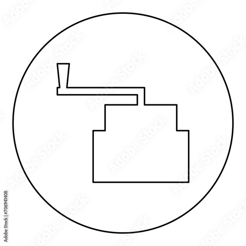 Millstone manual old stone mill flour production grinding grain with handle holder icon in circle round black color vector illustration image outline contour line thin style