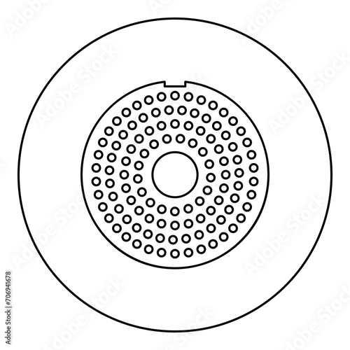 Grate for meat grinder plate mincer device for growing shallow of meat lattice sieve icon in circle round black color vector illustration image outline contour line thin style