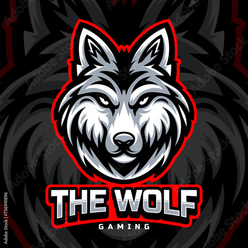 Head of white angry wolf vector esport logo illustration