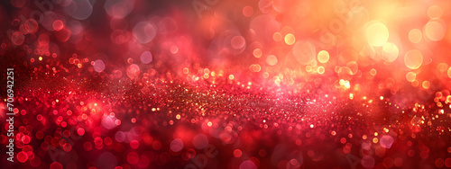 banner of red glitter and bokeh colorful lights, copyspace and advertisement
