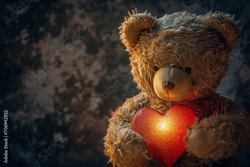 Adorable teddy bear holding a heart, conveying warmth and affection © Teddy Bear